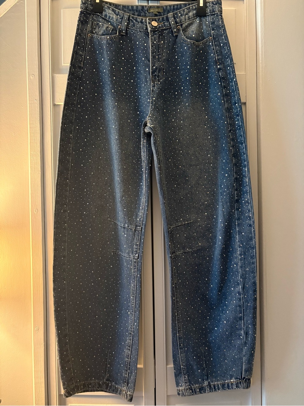 Women’s Silver Bling Barrel Denim Blue Relaxed Jeans